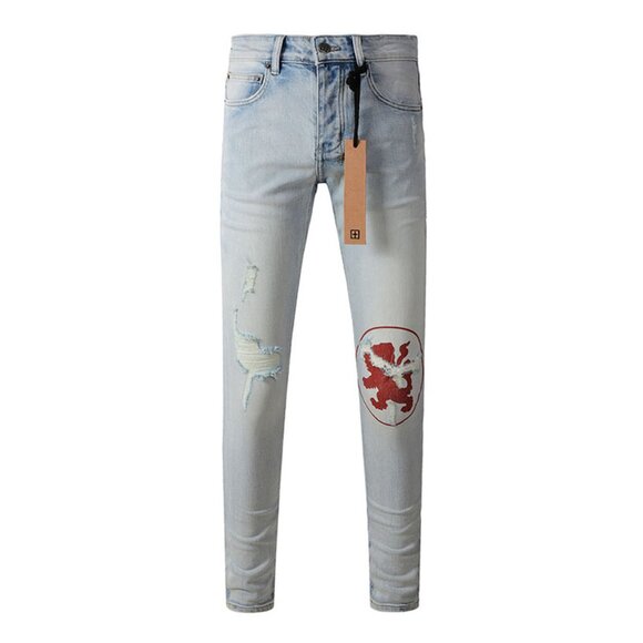 Ksubi Red Printed Distressed Knee Jeans